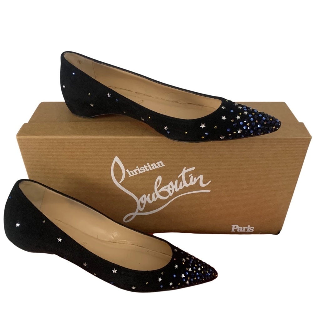 Christian Louboutin Star Crystal Embellished Suede Flats Black EU 36
